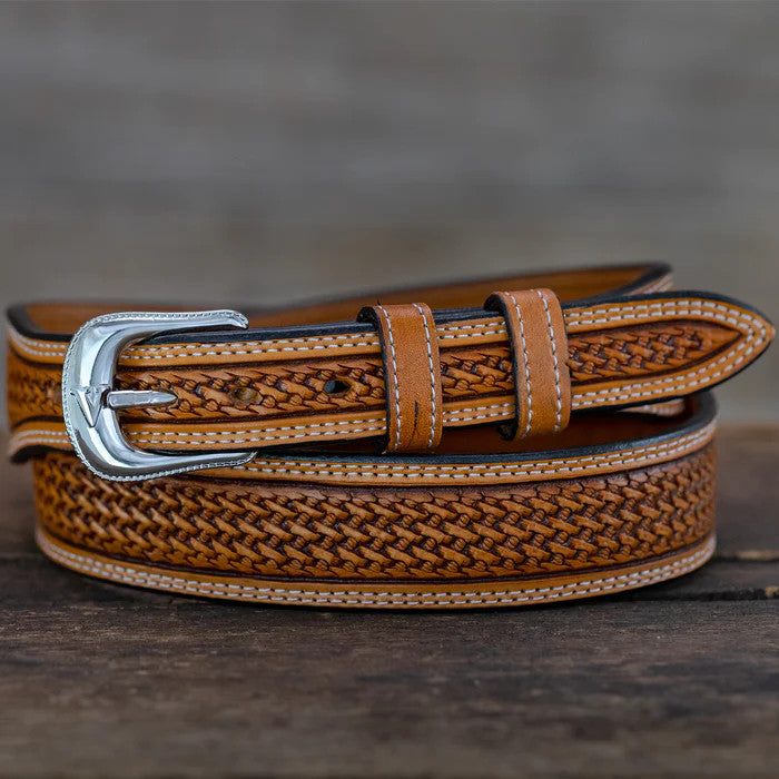 1" Taper Russet Basket Tooled Belt