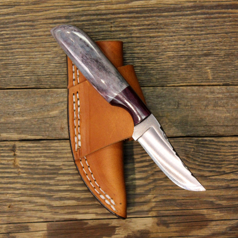 2 3/4" Blade Knife Polished Blue/Brown and Purple Bone