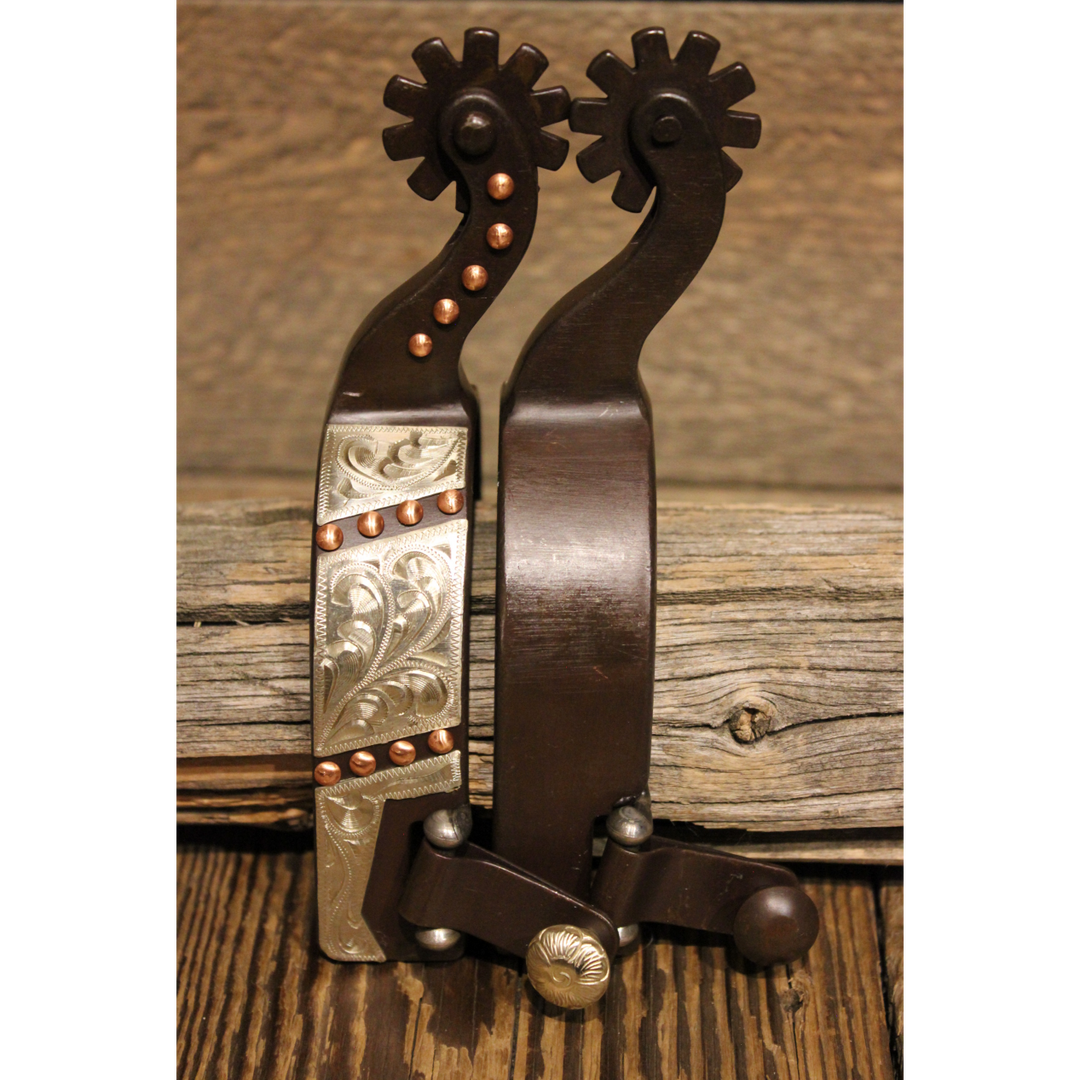 Brown Steel Spurs with Copper Dots