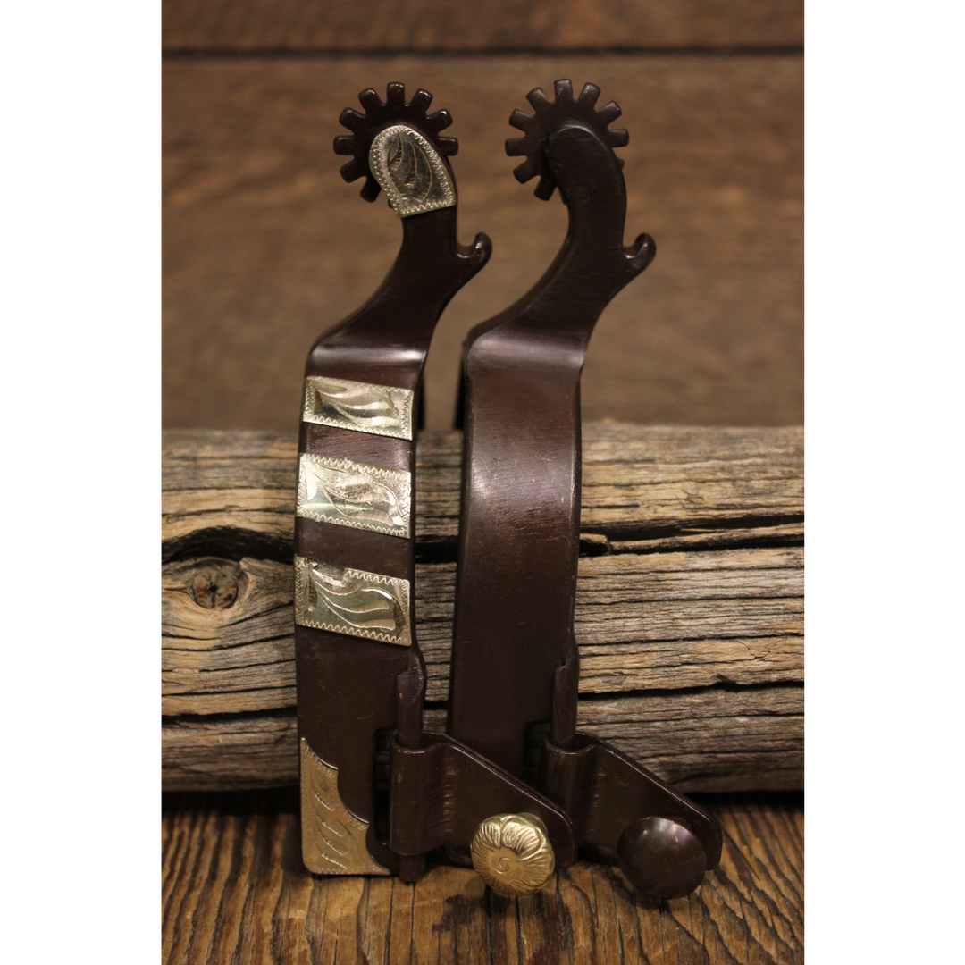 Antique Brown Spurs with Silver Trim - 3/4" Band