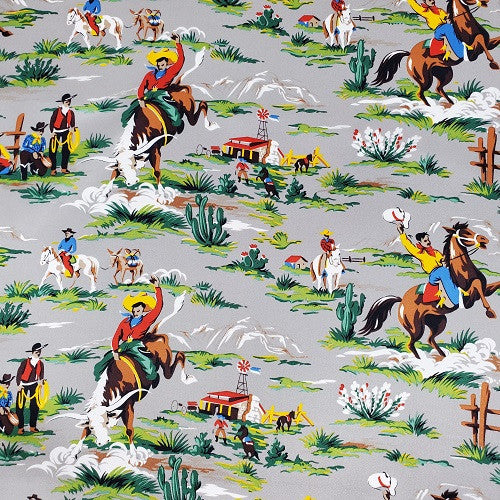 Retro Cowboy Charmeuse Silk Scarf - Grey