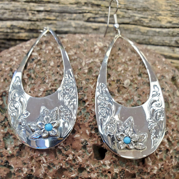 Sterling Turquoise Blossom Teardrop Earrings