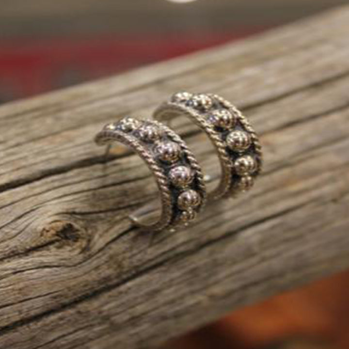 Small Sterling Hoop Earrings with Beads