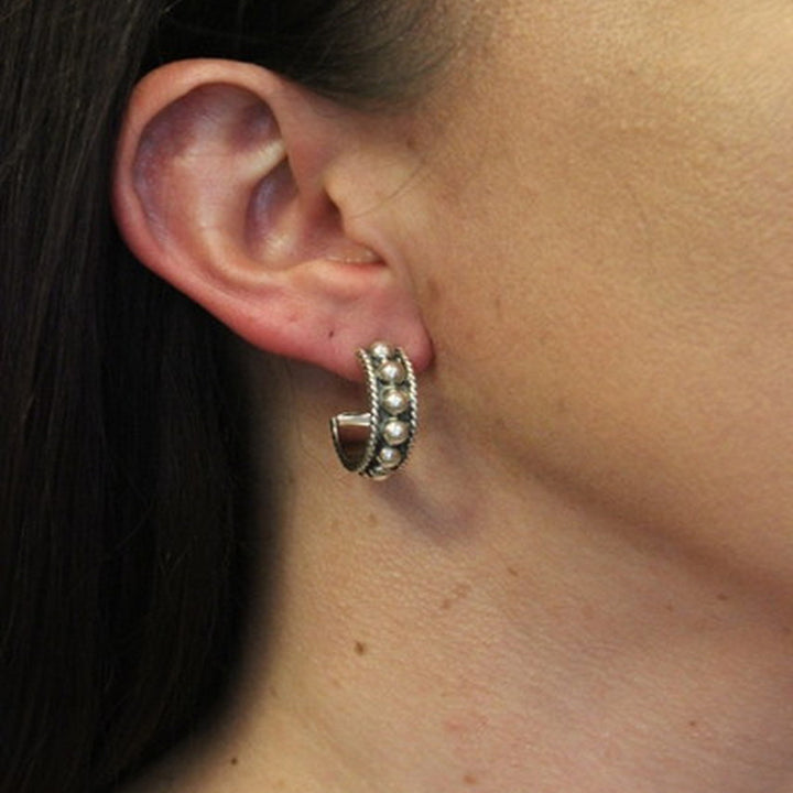 Small Sterling Hoop Earrings with Beads
