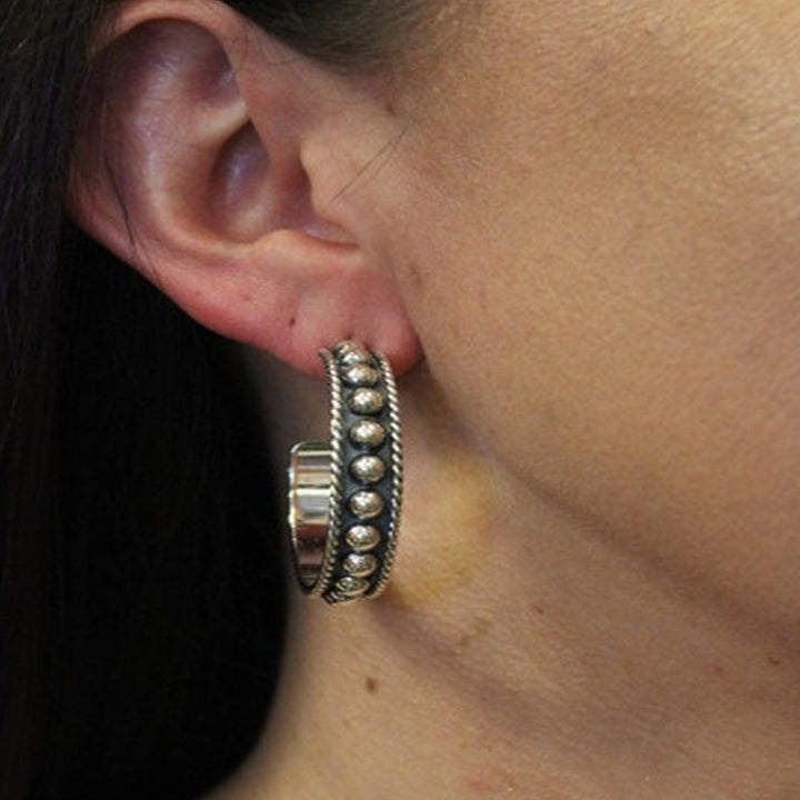 Sterling Hoop Earrings with Beads - Large