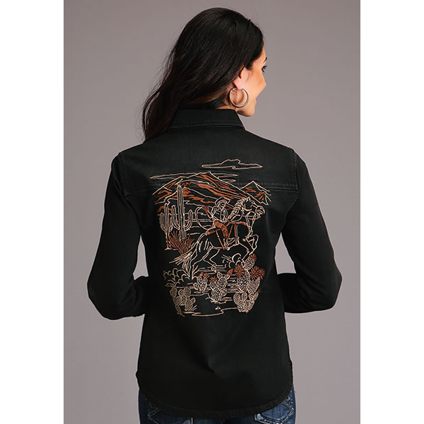 Embroidered black denim clearance jacket