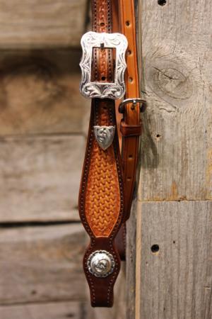 Basket Stamped Browband Headstall with Dyed Edges