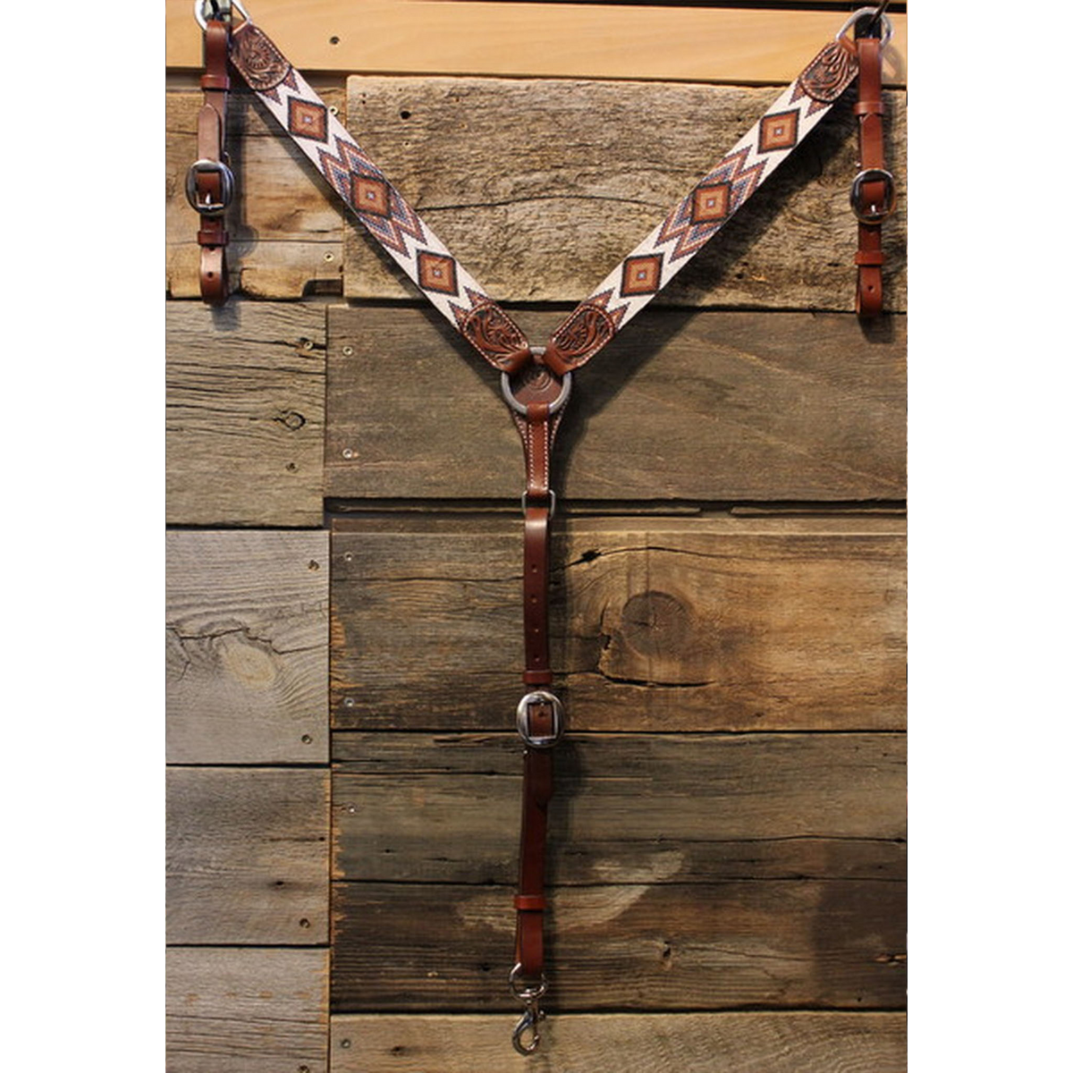 Brown & White Beaded Breast Collar Custom Cowboy Shop