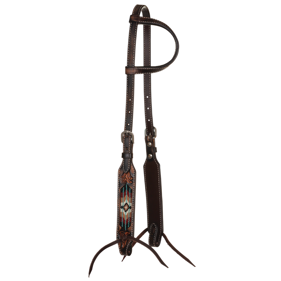 Brown Beaded One Ear Headstall