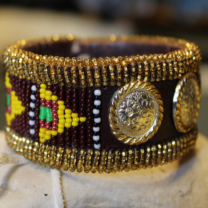 Beaded Bracelet - Gold Beads w/Conchos