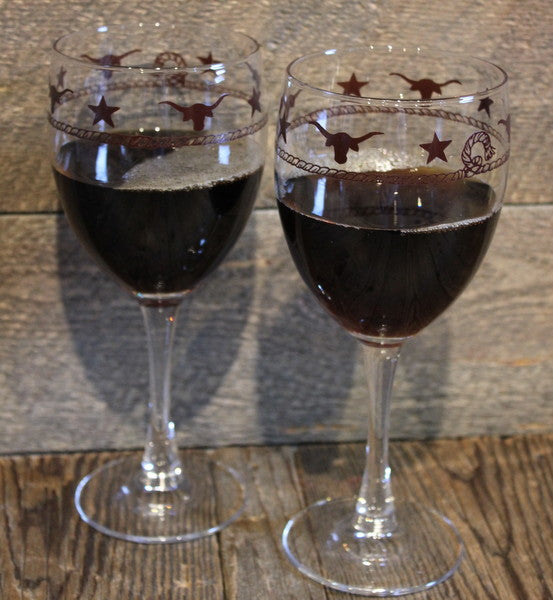 Wine Glass w/Steers and Stars