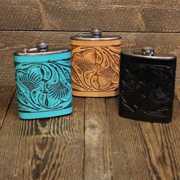 Custom Cowboy Shop - Tooled Leather Flask