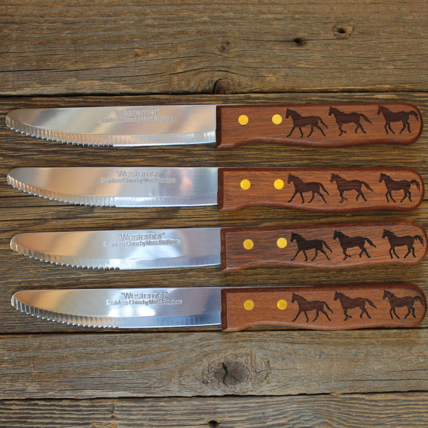 Running Horses Wooden Handle Steak Knives – Custom Cowboy Shop