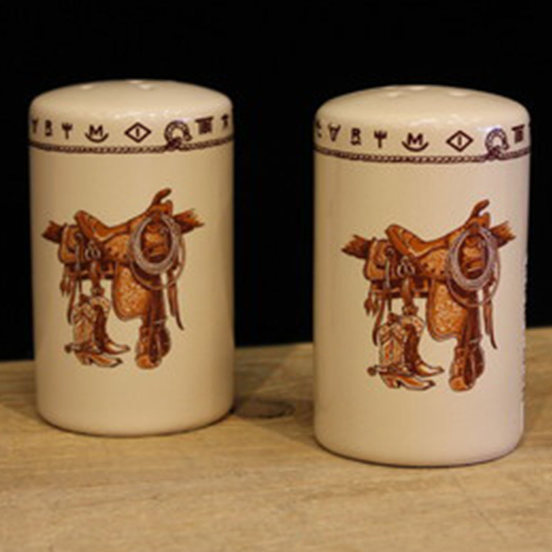 Ceramic Salt & Pepper Shakers - Boots & Saddle