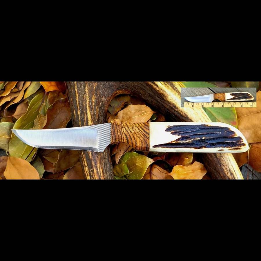 Custom Cowboy Shop - Wood and Bone Handle Belt Knife with Pancake Sheath