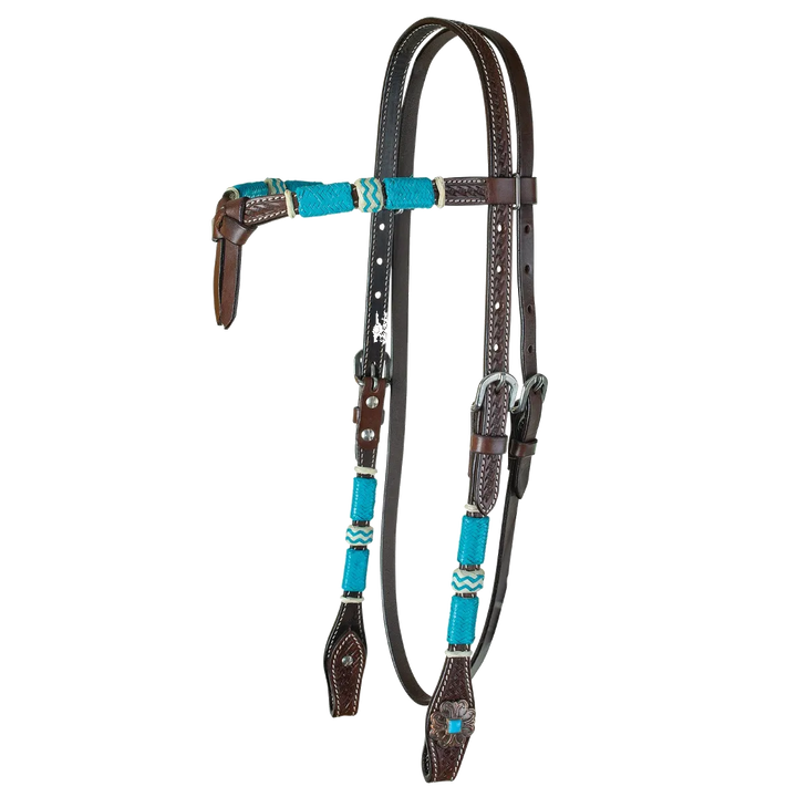Browband Headstall with Turquoise Braiding