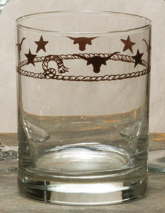 Custom Cowboy Shop - Whiskey Glass with Longhorn Steer and Stars