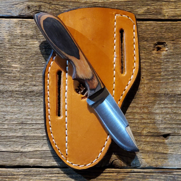 3" Blade Belt Knife with Buckskin Wood Handle