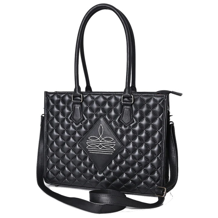 Quilted Black Leather Tote Bag with Toe Bug Stitching