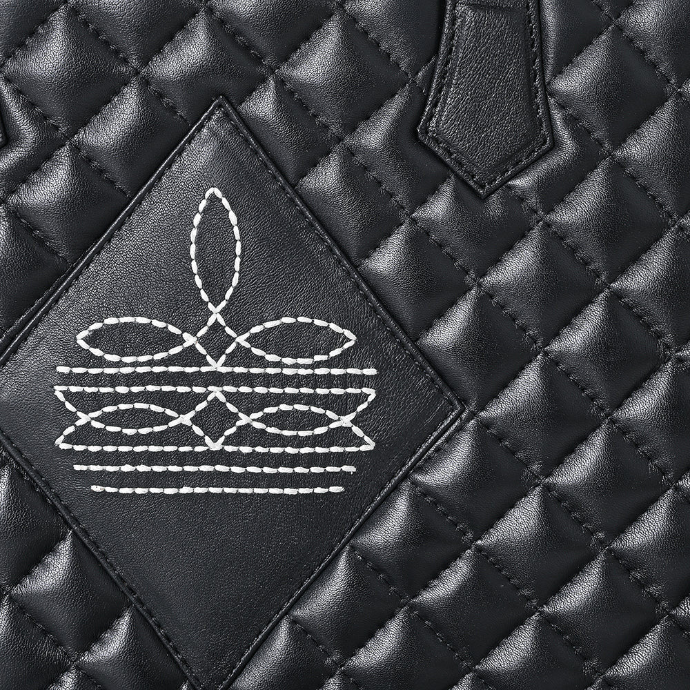 Quilted Black Leather Tote Bag with Toe Bug Stitching