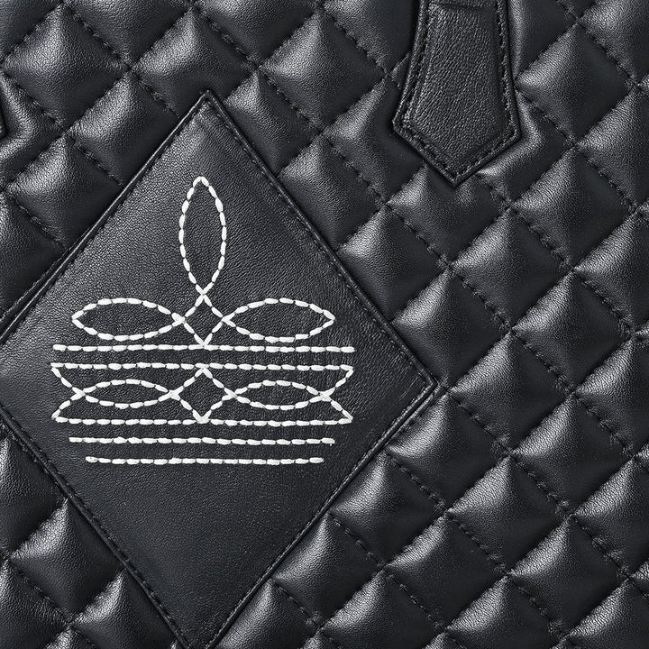 Quilted Black Leather Tote Bag with Toe Bug Stitching