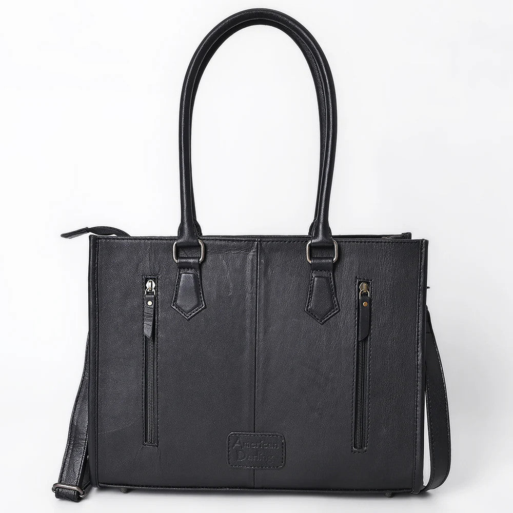 Quilted Black Leather Tote Bag with Toe Bug Stitching