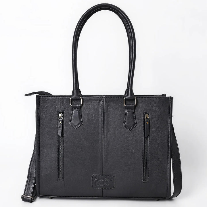 Quilted Black Leather Tote Bag with Toe Bug Stitching
