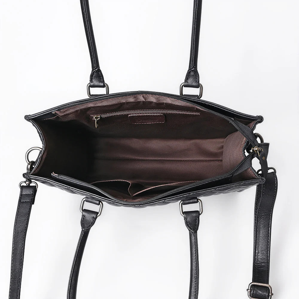 Quilted Black Leather Tote Bag with Toe Bug Stitching