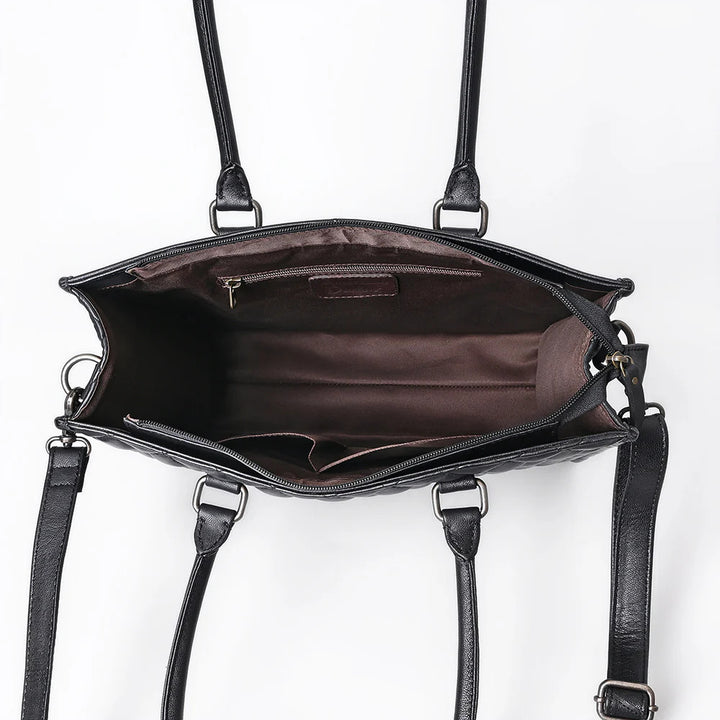 Quilted Black Leather Tote Bag with Toe Bug Stitching