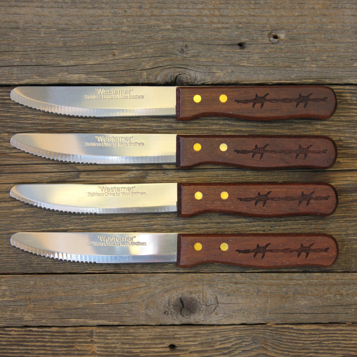 Barbed Wire Wooden Handle Steak Knives