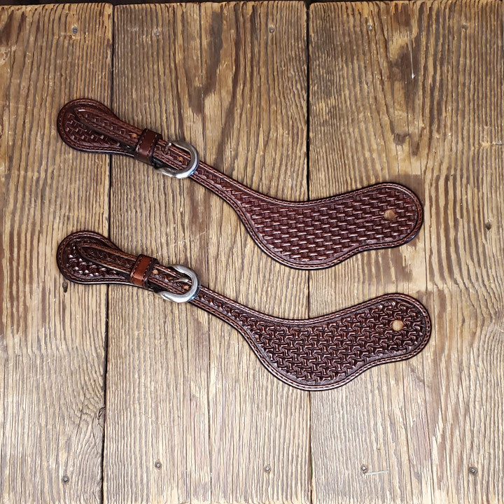 Basket Tooled Curved Spur Straps