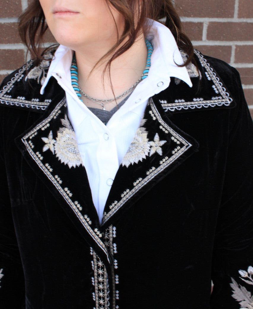 Velvet Coat with Embroidery - Black