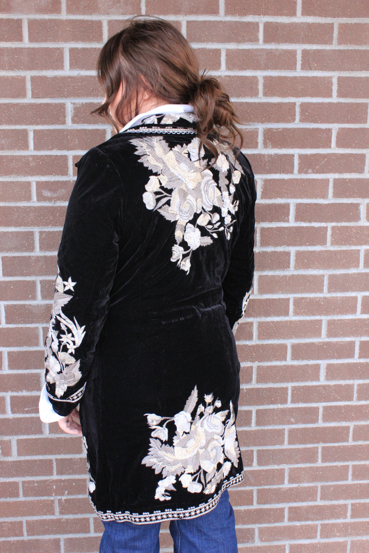 Velvet Coat with Embroidery - Black