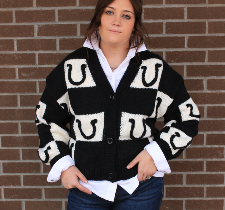 Black & White Horseshoe Print Cardigan Sweater