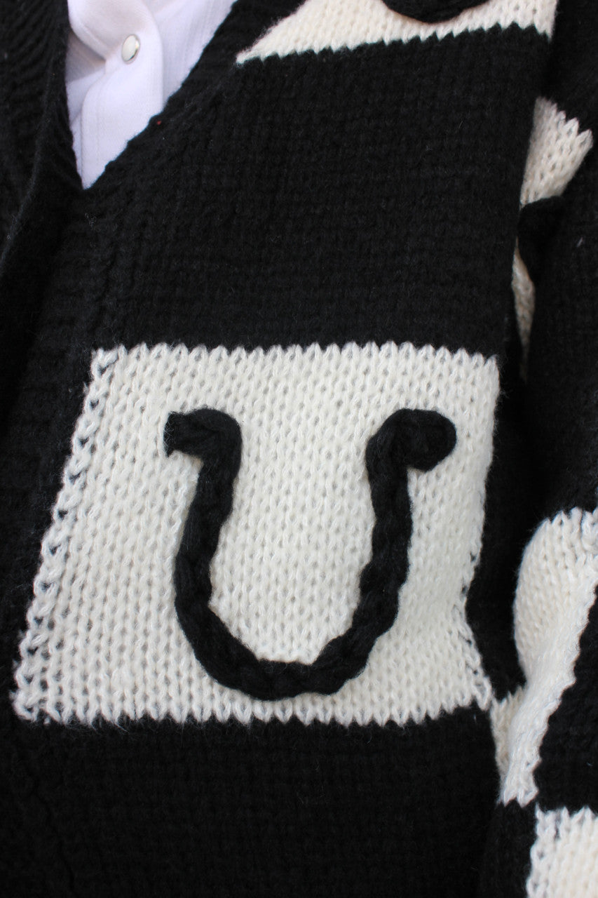 Black & White Horseshoe Print Cardigan Sweater
