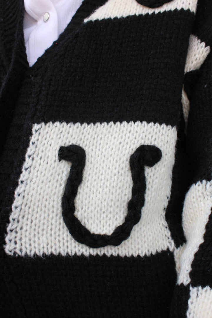 Black & White Horseshoe Print Cardigan Sweater