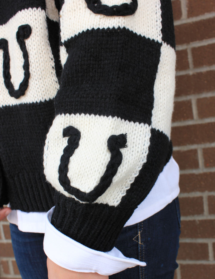 Black & White Horseshoe Print Cardigan Sweater