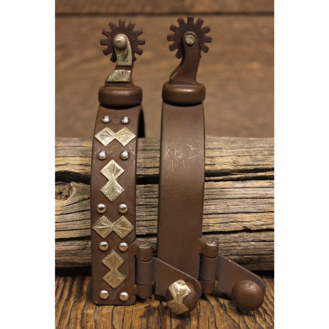Brown Steel Spurs with Diamonds and Spots