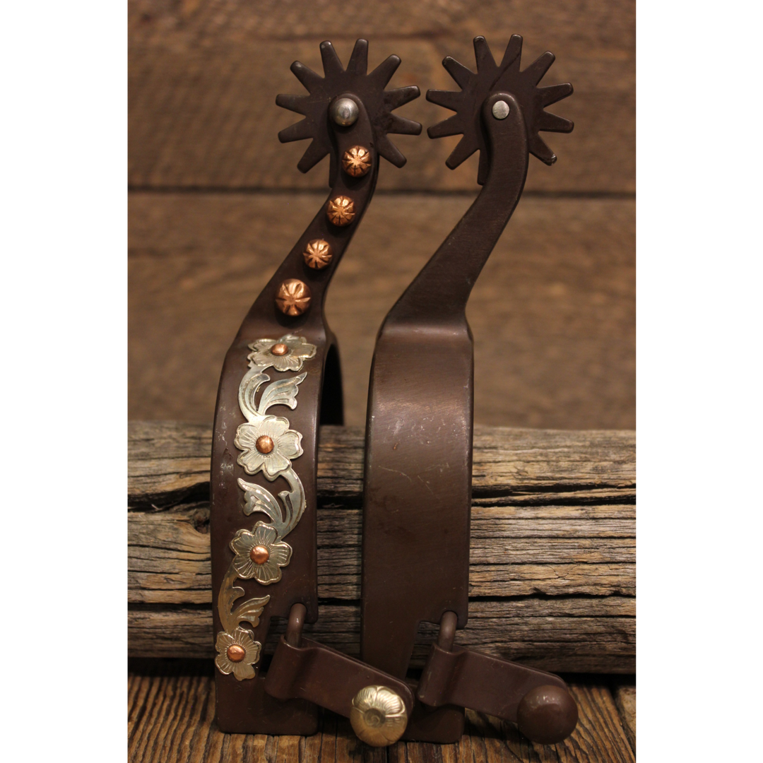 Brown Steel Spurs with Floral Scrolls