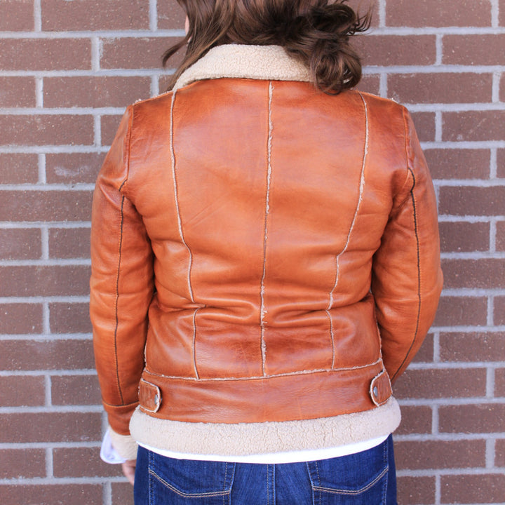 Callie Lambskin Shearling Trim Leather Jacket