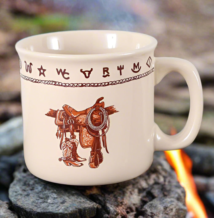 Custom Cowboy Shop - Cowboy Camp Mug with Boots and Saddle