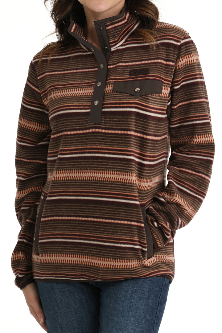 Women's Polar Fleece Pullover Jacket Brown Stripe