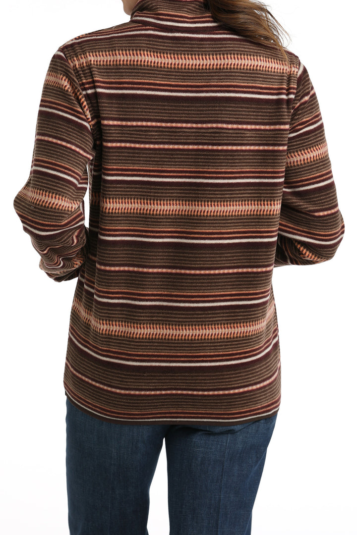 Women's Polar Fleece Pullover Jacket Brown Stripe