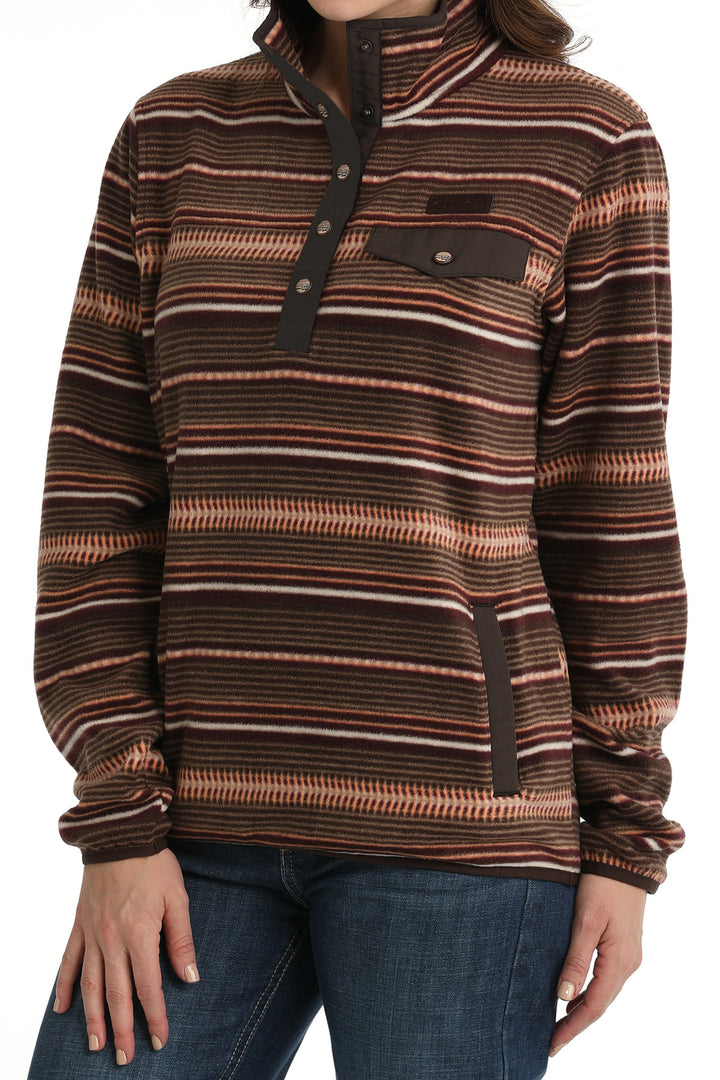 Women's Polar Fleece Pullover Jacket Brown Stripe