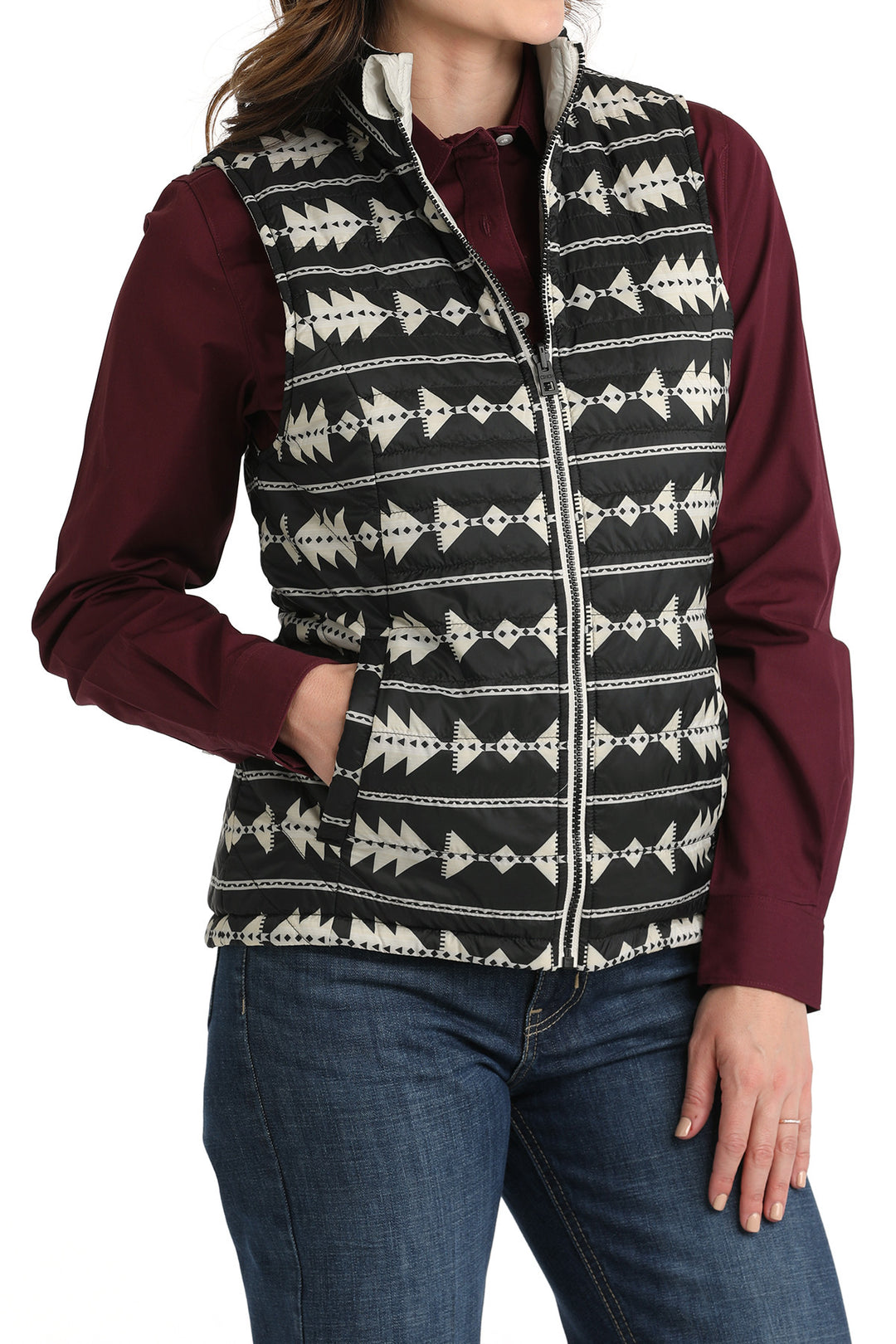 Reversible Women's Vest with Aztec Print