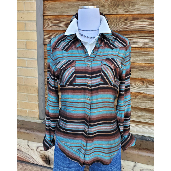 Ladies Striped Western Shirt with Snaps