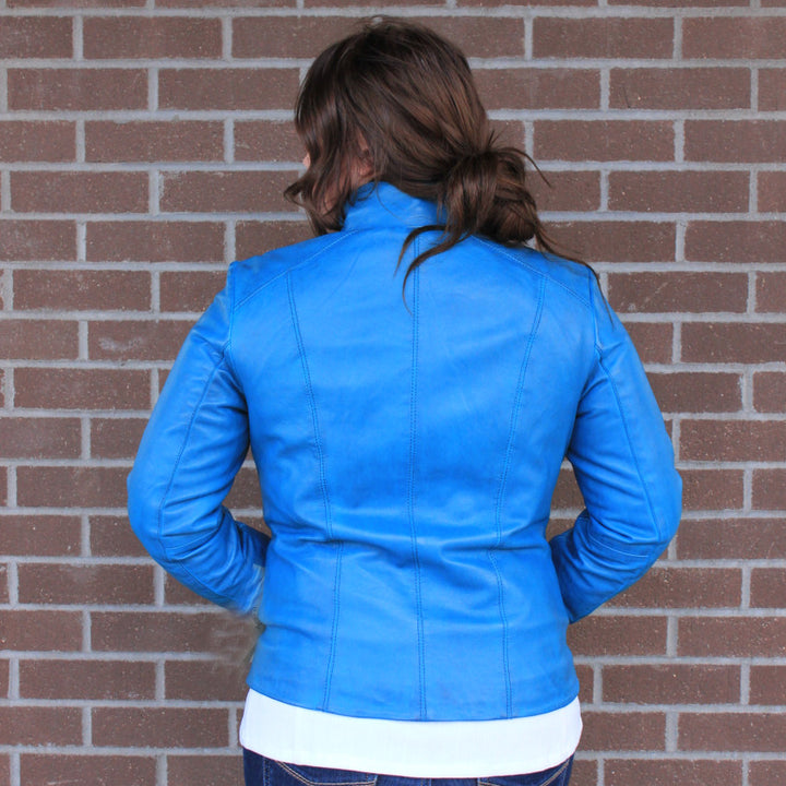 Zip Front Leather Jacket - Denim