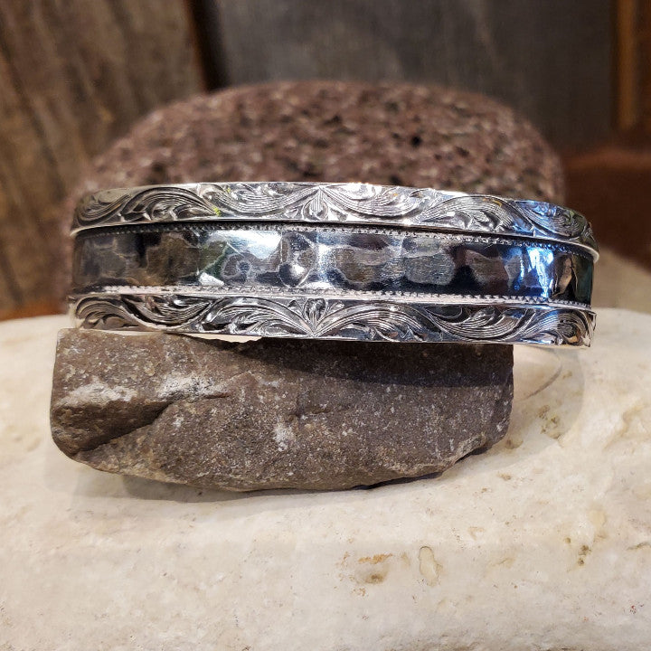 Sterling Silver Bracelet with Hammered Sterling Center