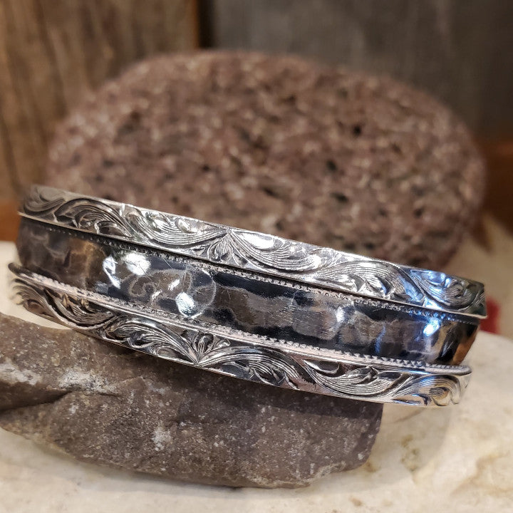 Sterling Silver Bracelet with Hammered Sterling Center