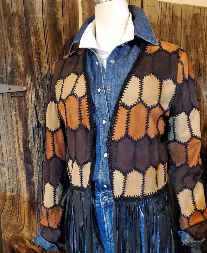 Women's Leather Patchwork Cardigan